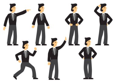 Yedi iş adamının ifadesi ve pozu farklı. Iso.