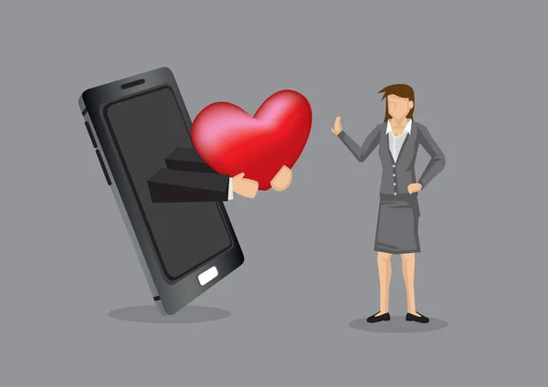Liefde bekentenis over mobiele telefoon cartoon vector illustratie — Stockvector