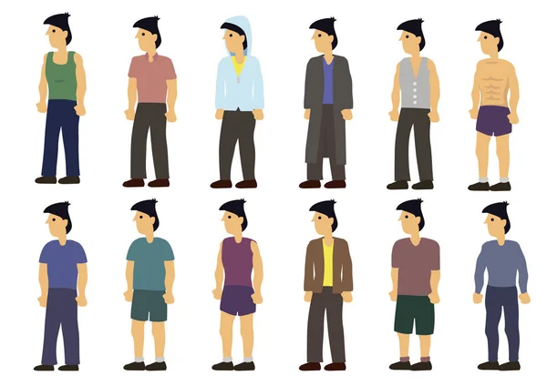 Набор человек в различной повседневной одежде. Изолированный с белым b — стоковый вектор