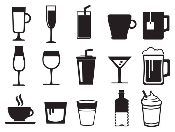 Beverages Black and White Vector Icon Set
