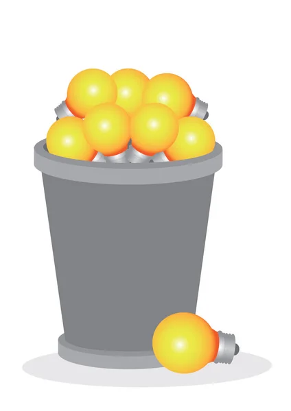 A trash bin of light bulbs. Concept of rejected idea or lack of — Stock Vector