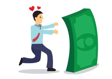 İş adamı paranın peşinde. Para köle kavramı, addicti