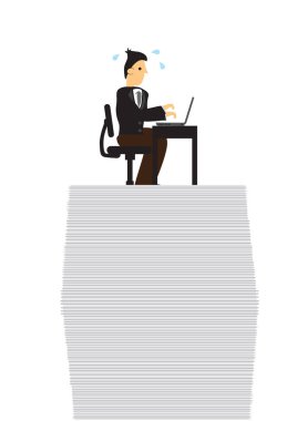 Stresli iş adamı, belgelerin başında iş yapıyor. ov kavramı