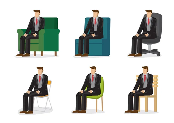 Set van zakelijke personages in zes stoelen — Stockvector