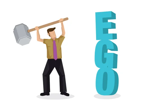 Affärsman Bekämpar Sitt Eget Ego Genom Att Förstöra Text Ego — Stock vektor