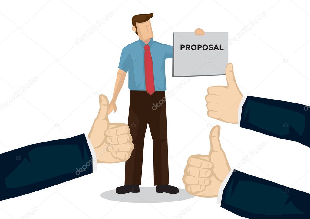 Businessman getting praises for his proposal. Concept of teamwork, recognition or appreciation. Flat isolated vector illustration. 