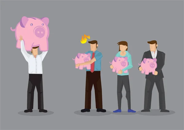 Three People Holding Small Pink Piggy Banks Feeling Anger Frustration — Stock Vector