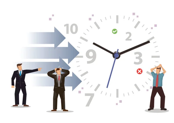 Бізнесмени Годинником Цифрами Стрілками Бізнес Ціль Концепція Управління Робочим Часом — стоковий вектор
