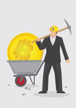 Bitcoin üzerinde çalışan iş adamları. Sanal kripto para birimi madencilik kavramı.