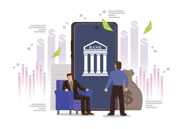 Концепция Мобильного Банкинга Бизнес Людей Использующих Банковские Приложения Ведения Бизнеса — стоковый вектор