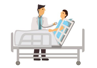 Hasta adam hastanede kalp atışlarını kontrol ederken yatağında yatıyor. Sağlık hizmeti konsepti. Vektör illüstrasyonu.