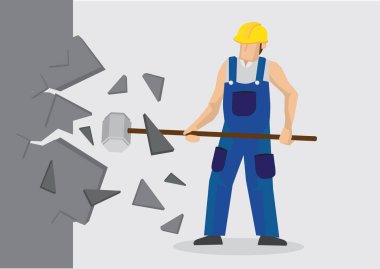 Duvarı yıkmanın vektör illüstrasyonu. Özgürlük ve başarı için engelleri aşma kavramı.