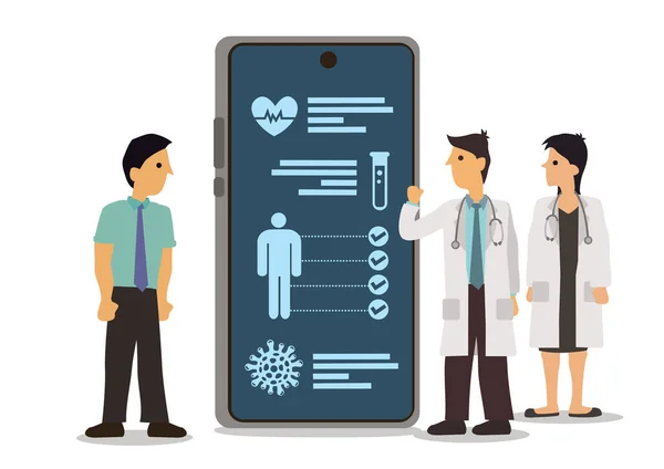 Medici Che Esaminano Paziente Utilizzando App Uno Smartphone Concetto Consultazione — Vettoriale Stock