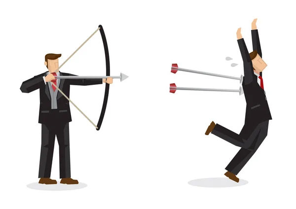 Business Concept Illustrazione Uomo Affari Tirando Frecce Altro Uomo Affari — Vettoriale Stock