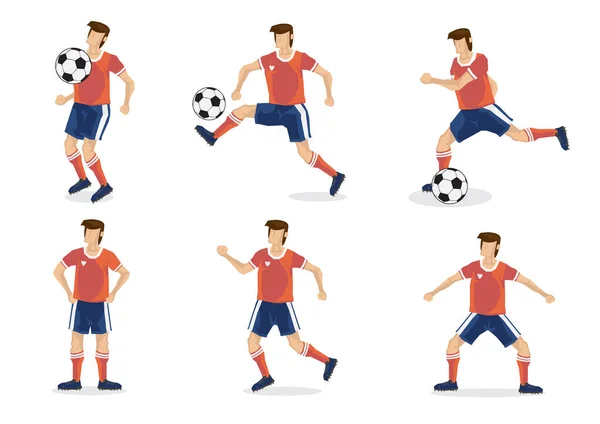 Conjunto Jogadores Futebol Seis Ilustração Isolada Vetor Plano — Vetor de Stock