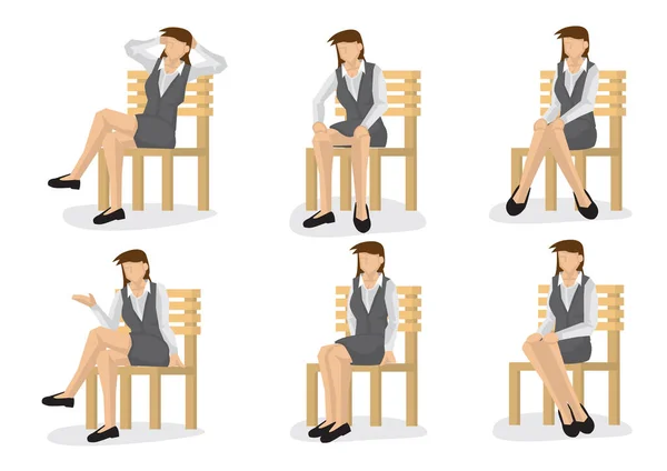Набір Повнометражних Ділових Жінок Різних Сидячих Позах Ізольовані Білому Тлі — стоковий вектор