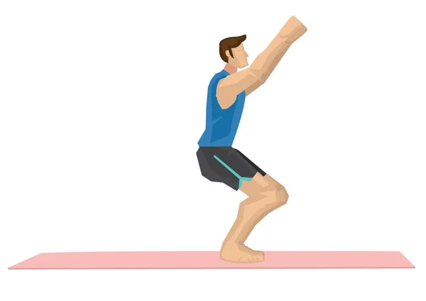 Ilustración Hombre Fuerte Practicando Yoga Con Una Pose Silla Concepto — Archivo Imágenes Vectoriales