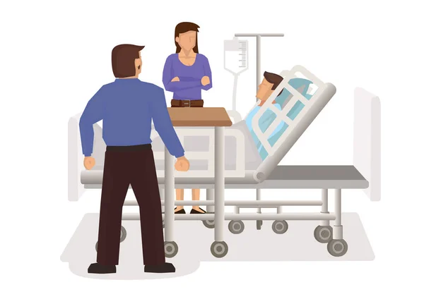 Los Amigos Visitan Paciente Enfermo Hospital Concepto Recuperación Quirúrgica Dibujos — Vector de stock