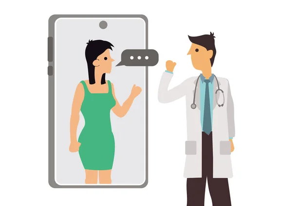 Femme Parlant Avec Médecin Aide Smartphone Consultation Ligne Des Patients — Image vectorielle