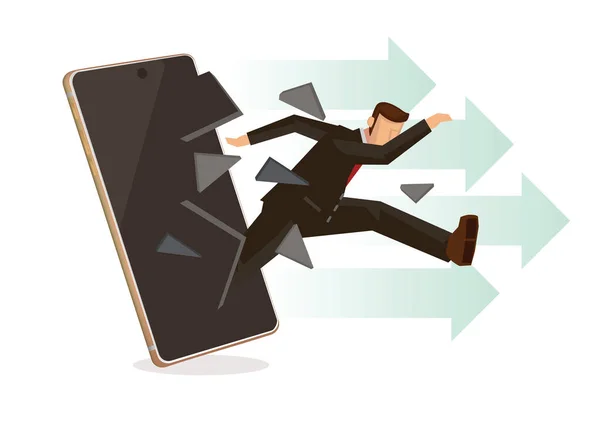 Homme Affaires Brise Surface Moniteur Smartphone Concept Entreprise Technologie Leadership — Image vectorielle