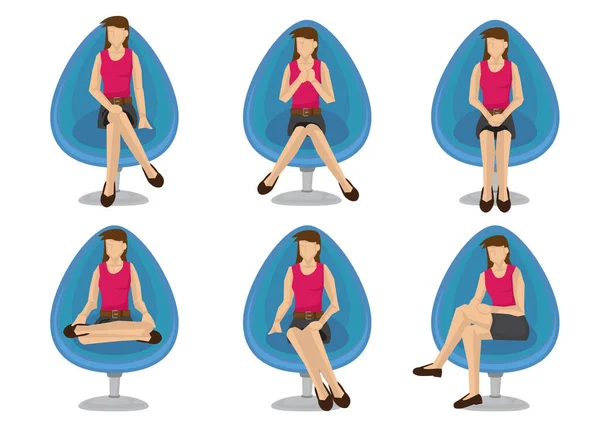 Ensemble Femme Occasionnelle Pleine Longueur Dans Diverses Positions Assises Isolées — Image vectorielle