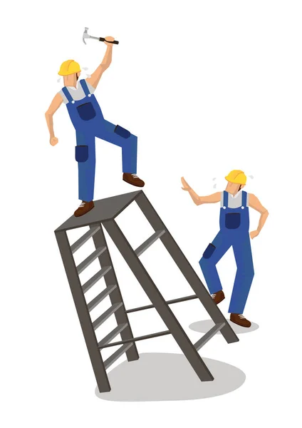 はしごから落ちてくる労働者 職場の事故や建設安全の概念 白い背景に隔離された平らな漫画のキャラクターベクトル ロイヤリティフリーストックベクター