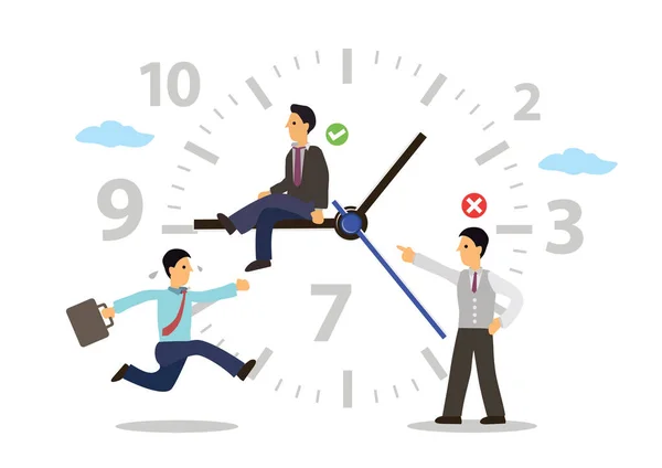 Time Management Concept Businessmen Running Clock Isolated White Background Cartoon — Stock Vector