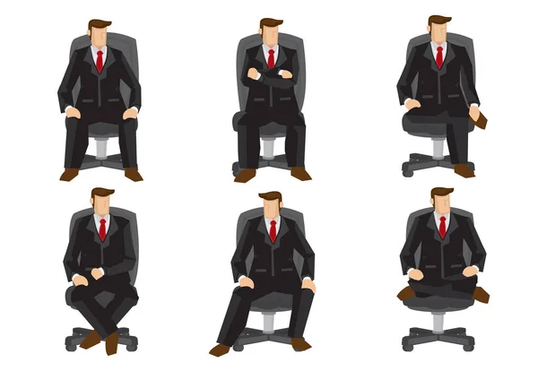 Conjunto Personagens Comerciais Seis Posições Sentadas Desenho Ilustração Vetorial — Vetor de Stock