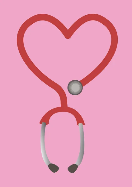 心臓の形をした聴診器 健康と医療の概念 ピンクの背景のフラット分離ベクトルイラスト — ストックベクタ