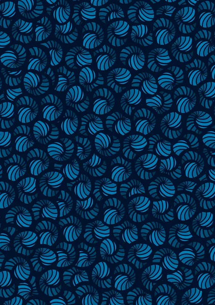 Ilustración Vectorial Decorativa Del Patrón Conchas Marinas Azules Profundas Con — Vector de stock
