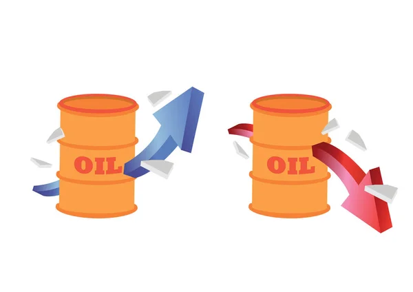 Dos Barriles Petróleo Con Flechas Arriba Abajo Diseño Iconos Ilustración — Vector de stock