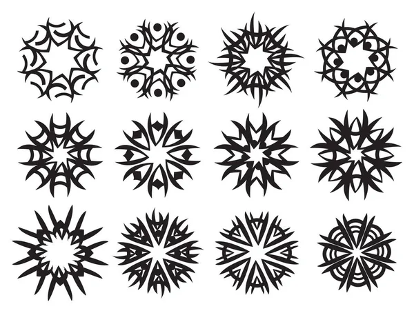 Set Twelve Vector Illustrations Abstract Symbol Pattern Black Isolated White — Stock Vector