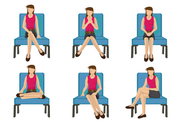Set of full length casual woman in various sitting positions isolated on white background. Vector illustration design.