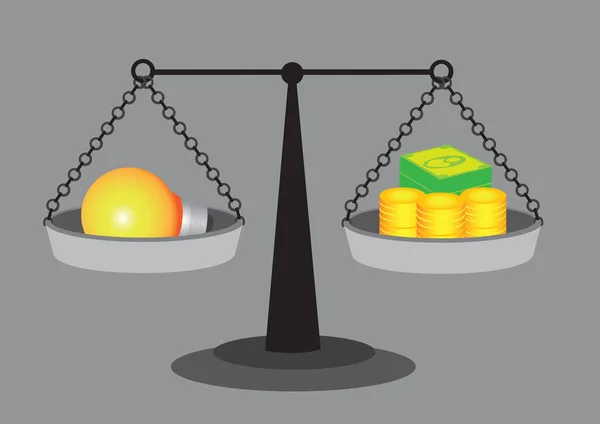 Balanceren Van Een Lamp Aan Ene Kant Geld Aan Andere — Stockvector