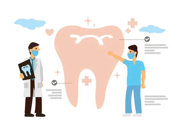 Médico Los Dentistas Trabajan Juntos Clínica Dental Con Los Datos — Archivo Imágenes Vectoriales