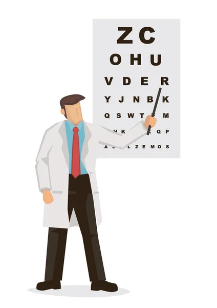 Docteur Ophtalmologie Masculine Uniforme Pointant Vers Tableau Test Oculaire Médecine — Image vectorielle