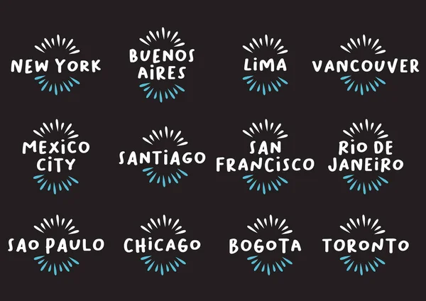 Dünyanın en büyük şehirlerinin dekoratif tasarımları. Vektör illüstrasyonu.