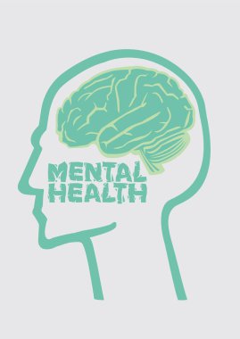 Akıl sağlığı yerinde bir insan beyninin tasarımı. Psikoloji ya da akıl sağlığı konsepti. Vektör illüstrasyonu