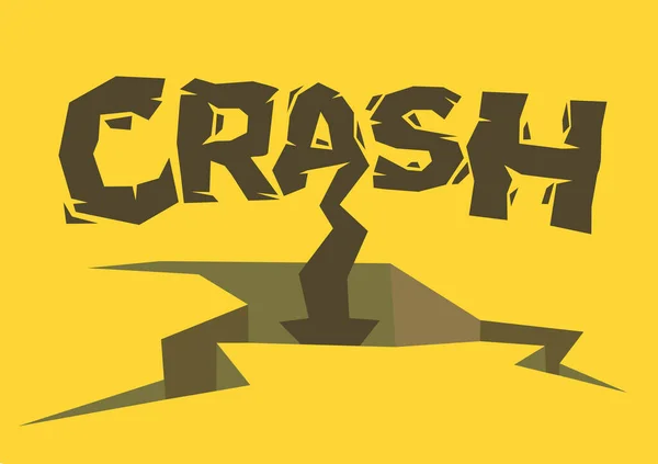 Zlomené Designové Písmo Crash Šipkou Dolů Narážející Země Žlutém Pozadí — Stockový vektor