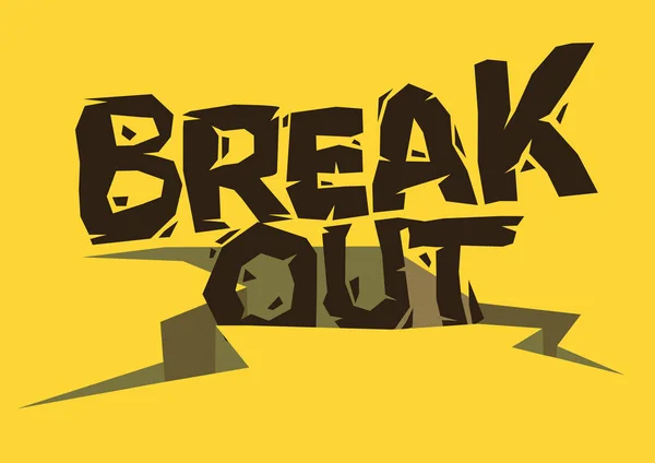 Breakout Typographic Font Design Broken Crack Earth Concept Innovation Breakthough — Stock Vector