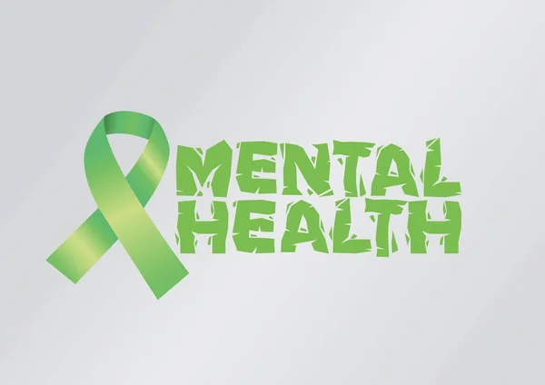 Design typography graphic of mental health with a green awareness ribbon. Psychology, mental health or world mental health day concept. Vector illustration.