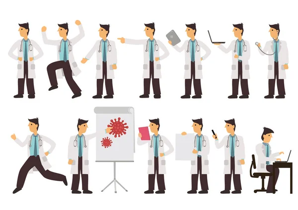 Set Doctor Character Design Flat Vector Illustration — Stock Vector