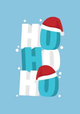 Arkaplanda 3 boyutlu bir tipografi faz ho ho ho 'nun izole edilmiş bir temsili var. Noel Baba Noel stili güler