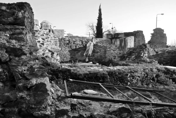 Ruiner Østlige Thessaloniki Bysantinske Murer – stockfoto