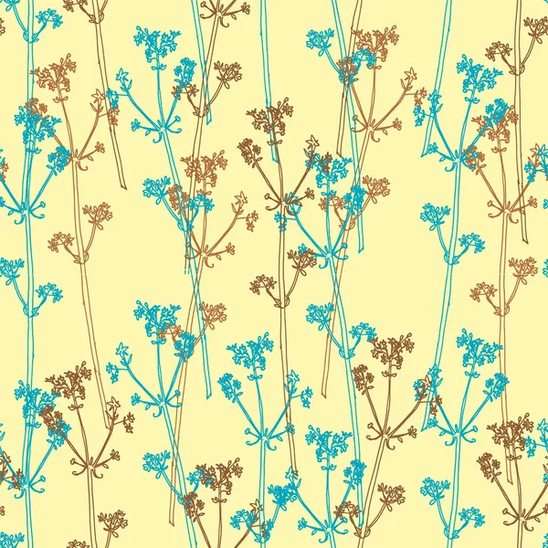 淡い輪郭の野生のフィールドハーブをミント ベージュ ライトブルーの色でシームレスに手描きの植物パターン バナー カバー テキスタイルテンプレート 花の夏のイラスト 自然デザイン — ストック写真