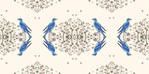 Απρόσκοπτη μοτίβο με υδατογραφία μπλε σιάλια και άγρια βότανα. — Φωτογραφία Αρχείου