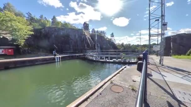 Canal Lock Filled With Water, Time Lapse Pan — Stock Video