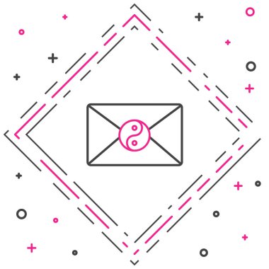 Yin Yang hattı ve beyaz arka planda izole edilmiş zarf simgesi. Uyum ve dengenin sembolü. Renkli taslak konsepti. Vektör İllüstrasyonu