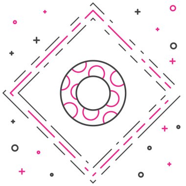 Kauçuk çizgi yüzme ikonu beyaz arkaplanda izole edildi. Hayat kurtaran yüzen can simidi plaj için, kurtarma kemeri insanları kurtarmak için. Renkli taslak konsepti. Vektör İllüstrasyonu