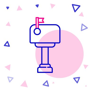 Satır posta kutusu simgesi beyaz arkaplanda izole edildi. Posta kutusu simgesi. Posta kutusunda bayrak var. Renkli taslak konsepti. Vektör İllüstrasyonu